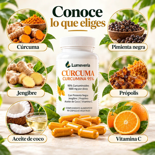 Ingredientes de las cápsulas de cúrcuma Lumeveria.