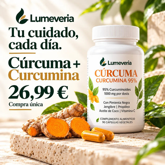 Cúrcuma y curcumina Lumeveria con precio de compra única de 26,99 €.