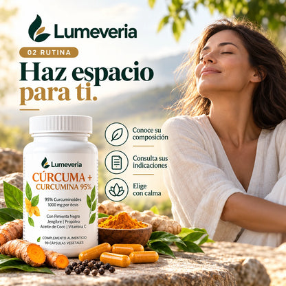 Bote de Lumeveria junto a una mujer al aire libre.