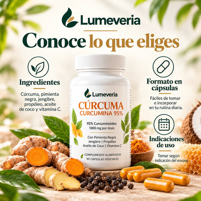 Detalles de ingredientes, formato e indicaciones de las cápsulas Lumeveria.